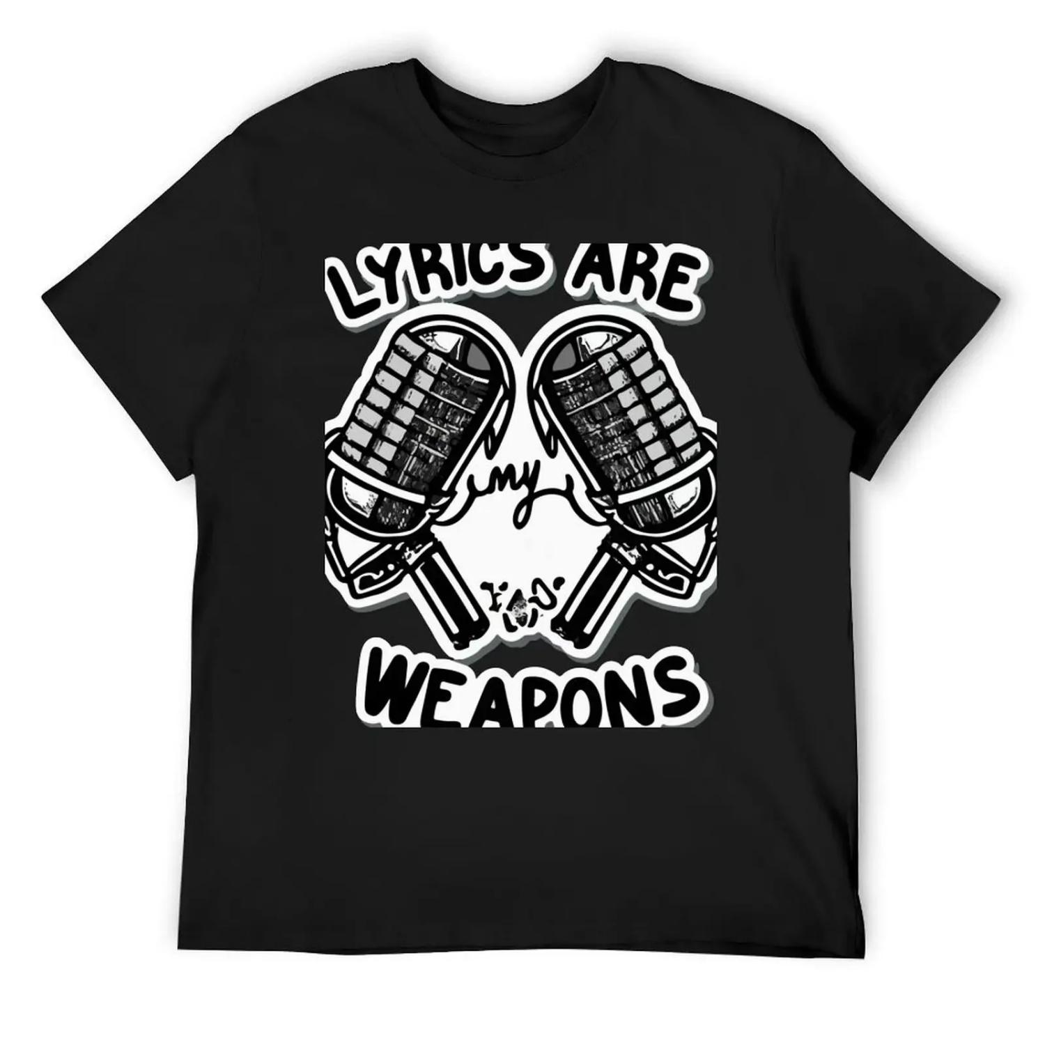 Lyrics Are My Weapons - Hand-Drawn Microphones T-Shirt rapper graphic tees cute clothes anime shirts men S