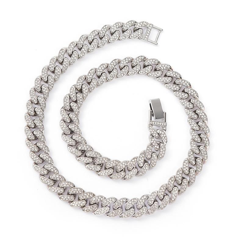 Hip Hop Ankle Chain Accessories, Alloy Lock, Rhinestone Watch Buckle, Full Diamond Chain, European and American Men's Necklace, Women's Oval Diamond