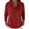 Dame Toppe Svingkrave Langærmet Skinnende Rhinsten Pullover Toppe Løstsiddende Ensfarvet Flash Design Afslappet Bluse Daglig Brug