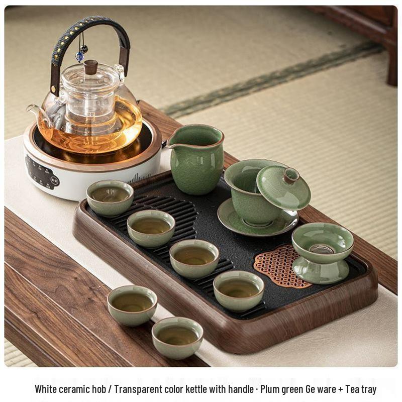 Chaxun White Electric Ceramic Tea Set with Glass Kettle and Gaiwan