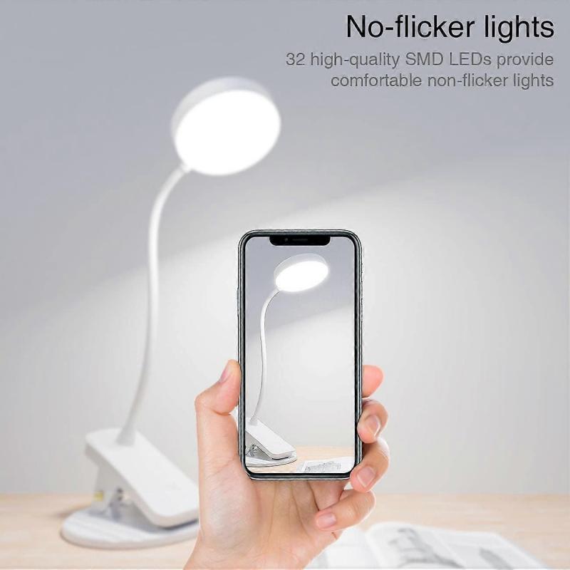 Clip-on Reading Lamp,  Eye Protection USB Rechargeable Clip-on Table Lamp Touch Control Bedside Lamp with Flexible Gooseneck