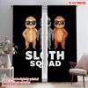 2pcs 2D Flat Printing Curtains Sloth Squad Cool Vibes Polyester Without Electricity Holiday Decorations for Festive Portraits