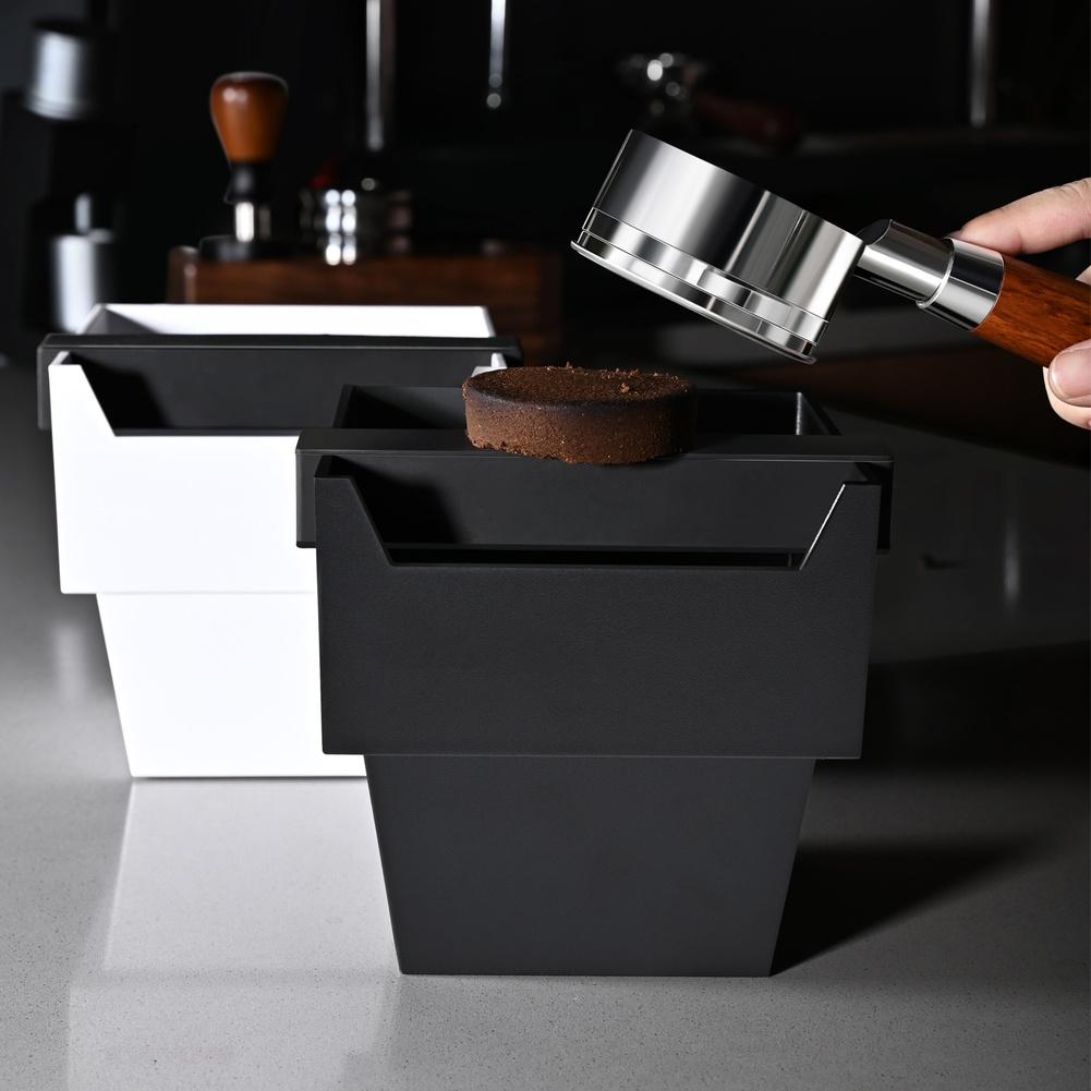 Coffee Grounds Container 1200ml Large with Trapezoid Shape and Square Knock Bar Non Slip Silicone Bottom for Stable Espresso Use