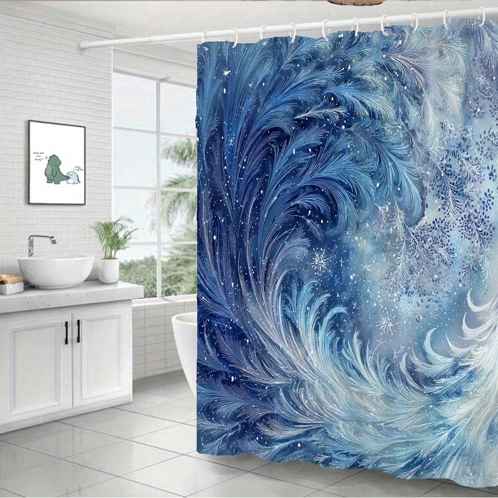 Blue Feather Wave Waterproof Mildew-Resistant Shower Curtain - Elegant Design for a Serene Bathroom Décor Experience