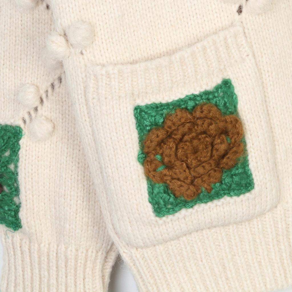 European & American Color-Block V-Neck Hand-Crocheted Loose Knit Cardigan – Autumn/Winter Style