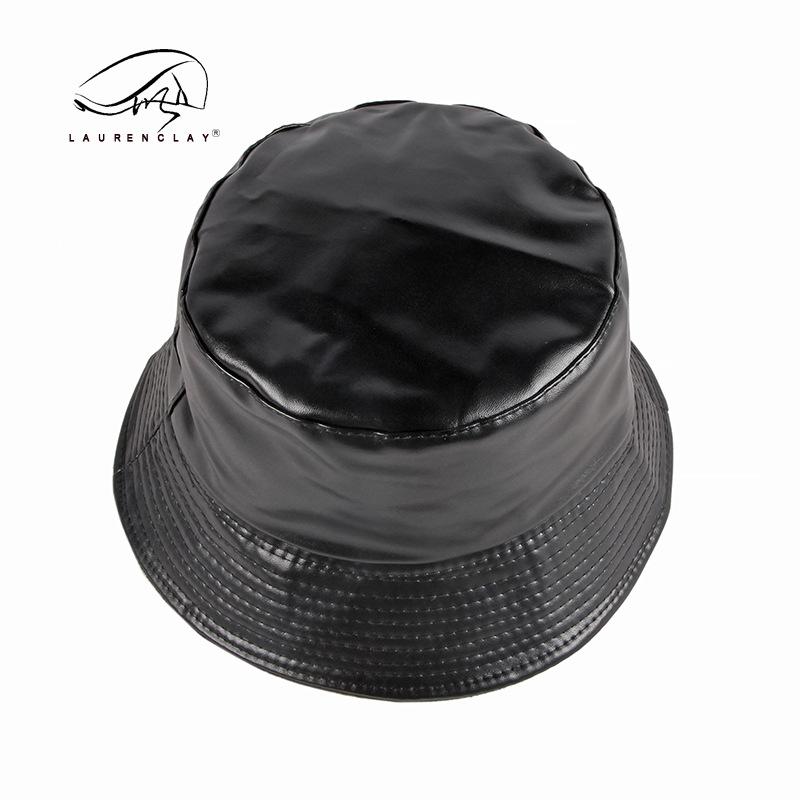 Autumn and Winter New Bucket Hat Unisex Simple Retro Versatile Solid Color Velvet Warm Pu Leather Basin Hat