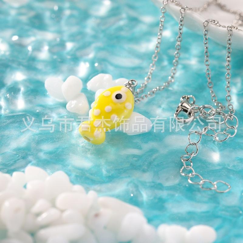 

Cute creativity stereo Painted ceramics Ocean Tropical Fish Pendant necklace for women Summer funny Jewelry Accessories Gifts жовтий