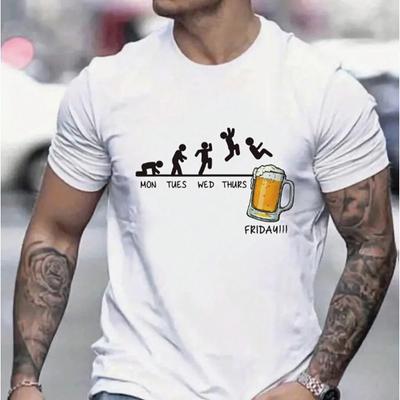 New Summer Men's Fashion T-shirt Creative Stickman Beer Printed Men's T-shirt Top