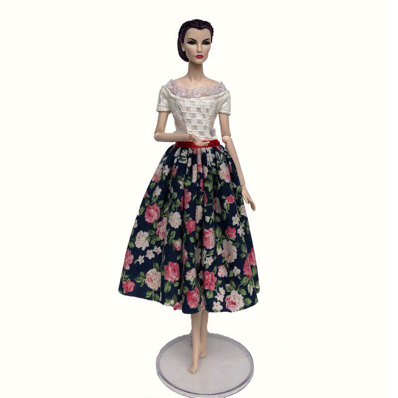 

Черное деревенское платье с цветочным принтом для куклы Барби, наряды, одежда для кукольного домика Барби, аксессуары для кукол 1/6