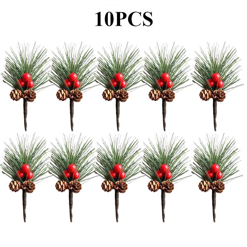 10PC Hanging Ornaments Christmas Decor Simulation Branches DIY Xmas Wreath Artificial Pine Cone Picks Holiday Decor Crafts