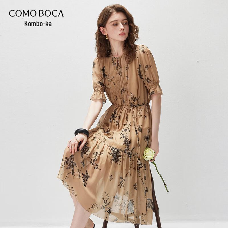 Kemongboka Women s Printed Silk Chiffon Short-Sleeve Dress XL