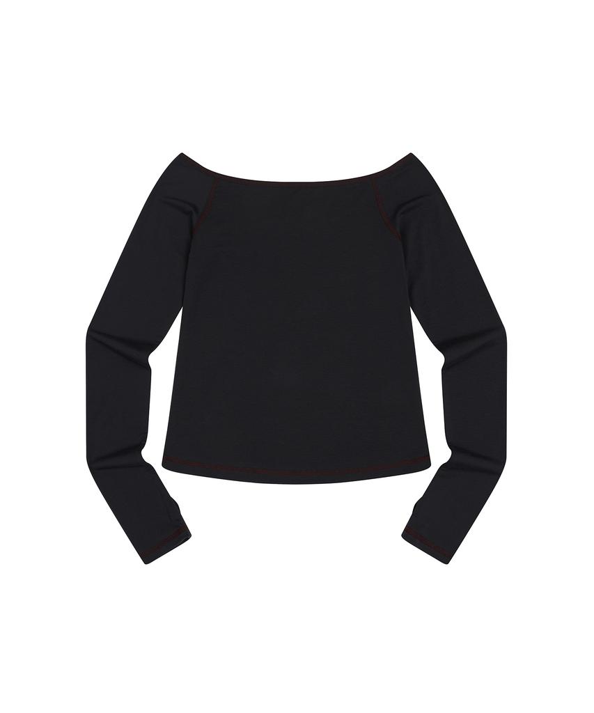 Yusentig Stitch Off-Shoulder T-Shirt Charcoal Gray Aw5Xe2329E