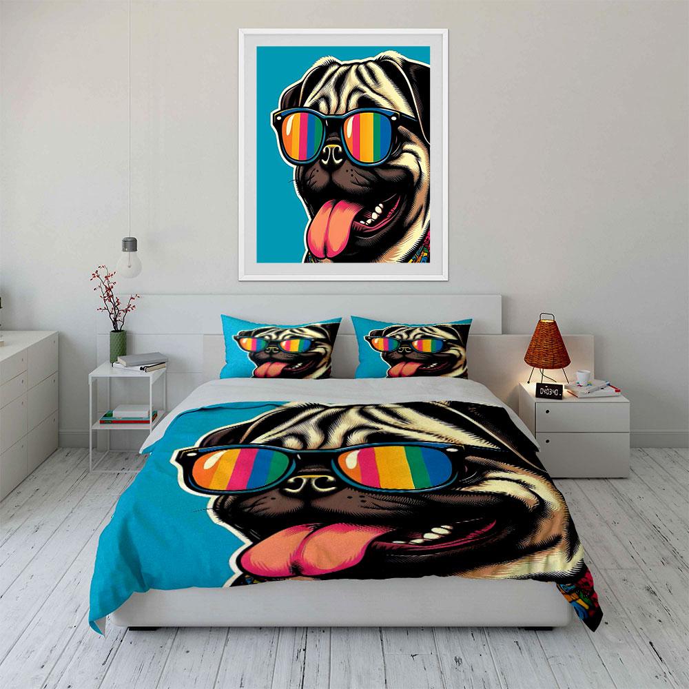 Colorful Dog Art Print Set Bedding Set with 1 Duvet Cover 2 Pillowcases Single Double King Queen, Gift