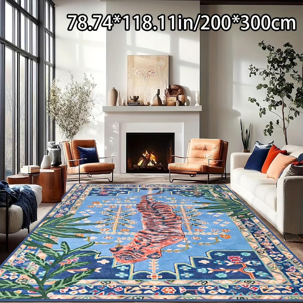 Crystal Velvet Non Slip Point Plast Soles Blue Hidden Tiger Pattern Carpet Sofa Pad Door Mat Bedroom Rug Home Decor