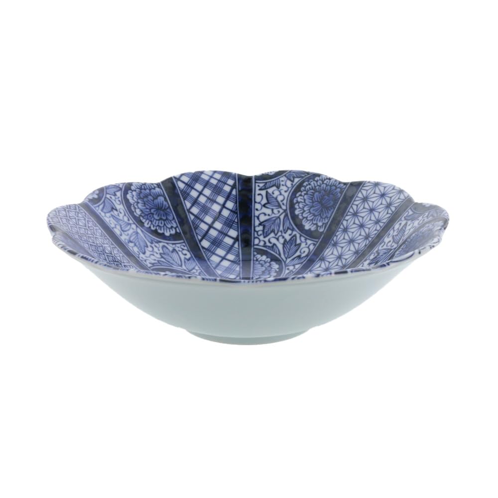 EAST Table Large Konseihana Blue Japanese Made In Microwave and Dishwasher Bowl, 23.5cm, (Dark Flower), Tableware, Japan, Safe, 23-051