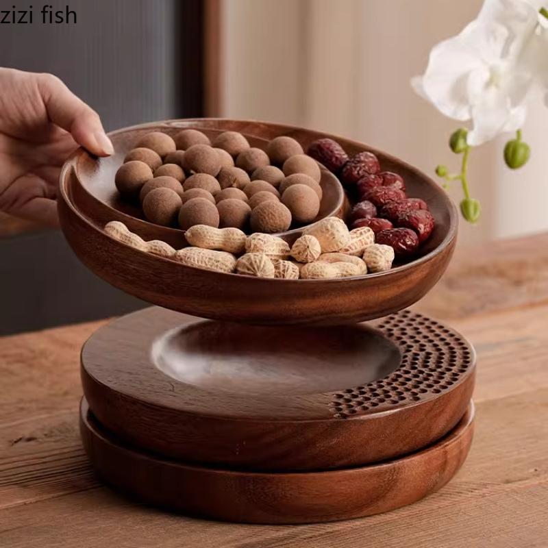 Walnut Dried Fruit Plate Snack Plate Fruit Bowl Refreshment Tray Wooden Snack Platter Pastry Plates Dim Sum Dish Dessert Plates