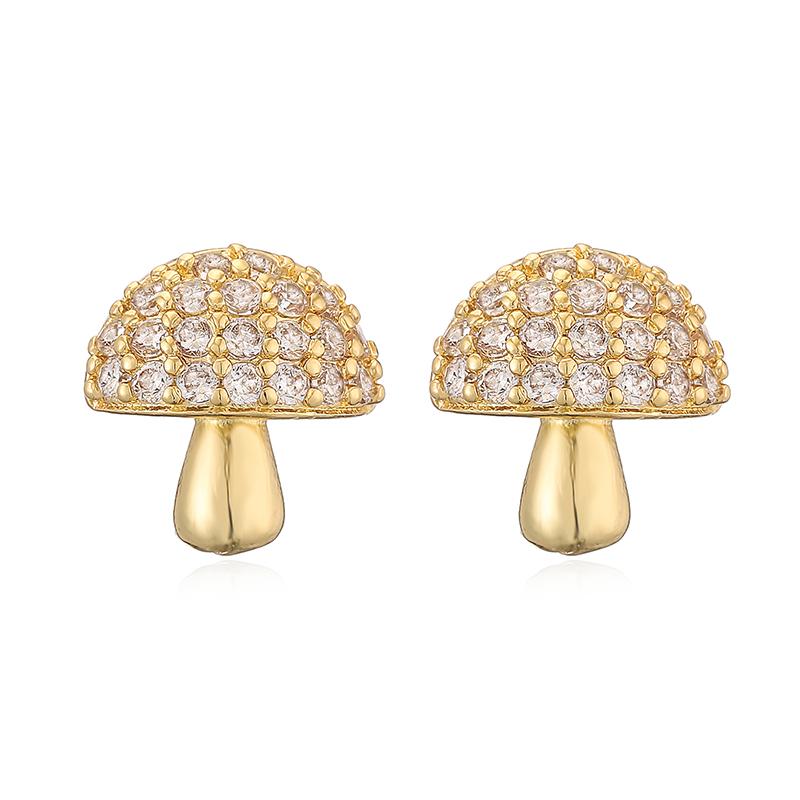HECHENG, Sweet And Lovely Ladies Korean Exquisite Zircon Zircon Earrings Mushroom Cherry Stud Earrings 1 pair Other