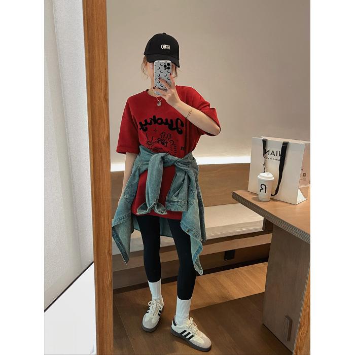 

Combed tight Cyrus cotton back collar T-shirt women s summer new American printed short-sleeved T-shirt XXXL