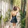 Hot Spring Swimsuit Sexy Backless Steel Tray Gathers To Cover the Belly and Look Thin One-piece Flat-angle Skirt Swimsuit 