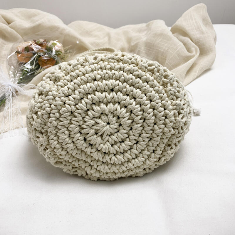 Drawstring Handwoven Tote Bag for Women Boho Summer Beach Bag with Geometric Pattern