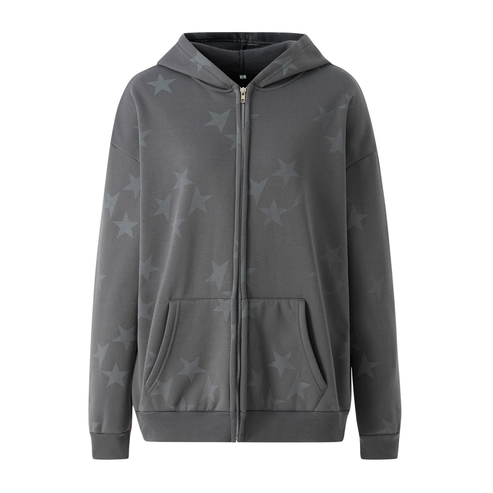 

Женская куртка с капюшоном с длинным рукавом, свободного покроя, со звездным узором, винтажная уличная одежда на молнии M