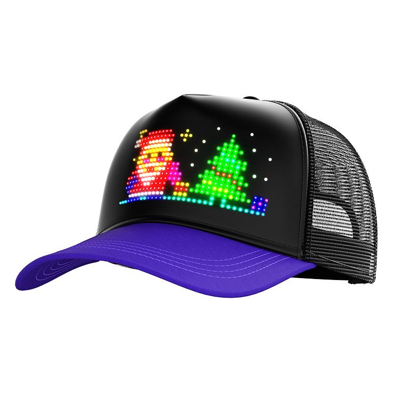 RGB LED Hat with APP Control Programmable DIY Editable (Text, Music, Image, Drawing) Cool Light Up Baseball Cap For Men Women