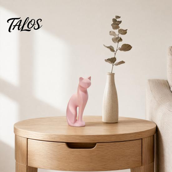 Nordic Style Cat Decor 3D Printed Kitten Sculpture, Minimalist Ornament Matte Geometric Design, Modern Home Black Pink White Statue in White,