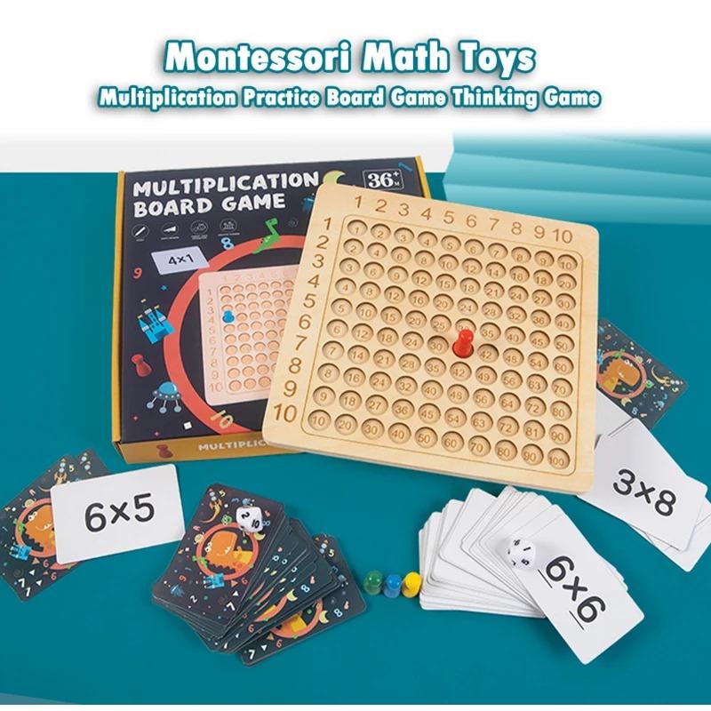 Holz Montessori Multiplikationsbrettspiel Kinder lernen Lernspielzeug Mathematik Zählen Hunderterbrett Interaktives Denkspiel