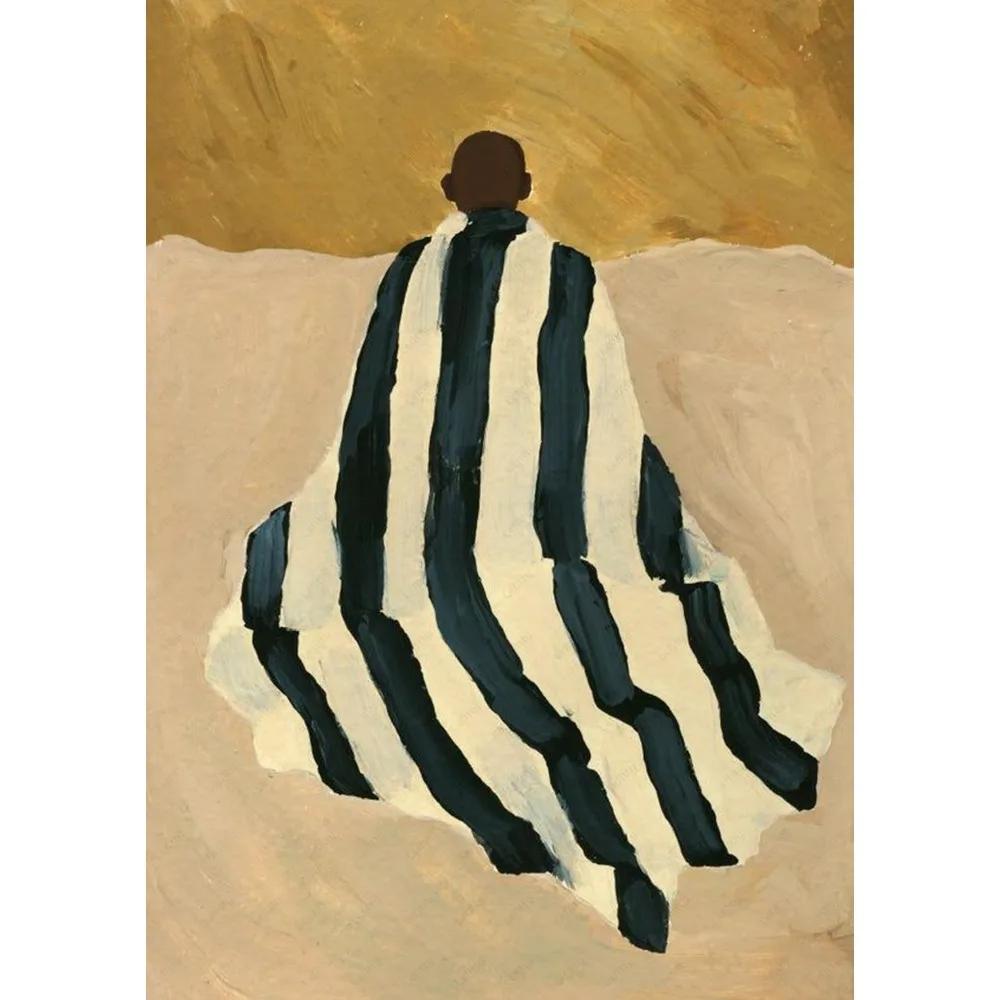 Abstract Lines Geometric Curves Girl Canvas Poster Retro Feminist Wall Art Printing for Modern Living Room Bar & Home Decor