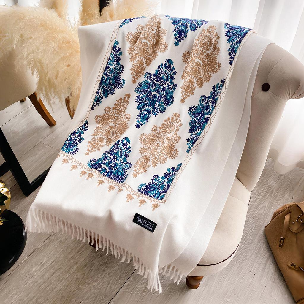 Women Fashion Winter Warm Cashmere Scarves Embroidery Pashmina Blanket Thick Shawl Wrap Neckerchief Bufanda Echarpe Poncho Scarf