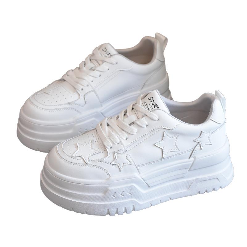 Small Height Increase Thick-soled Soft Leather Female New Student Comfortable Versatile Star Non-slip Board Shoes