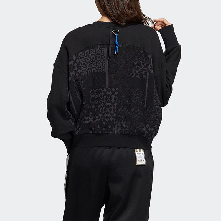 Adidas Originals Zipper Decorative Spliced Printed Long Sleeve Sports Pullover Cropped Sweatshirt Women sweatshirt Black HD0342