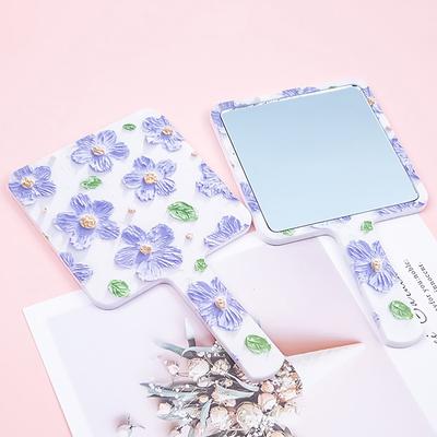 Ruční make-up zrcátko Přenosné malé zrcadlo Čtvercová zrcátka s rukojetí Kreativní design Ruční zrcadlo Cestování Základy