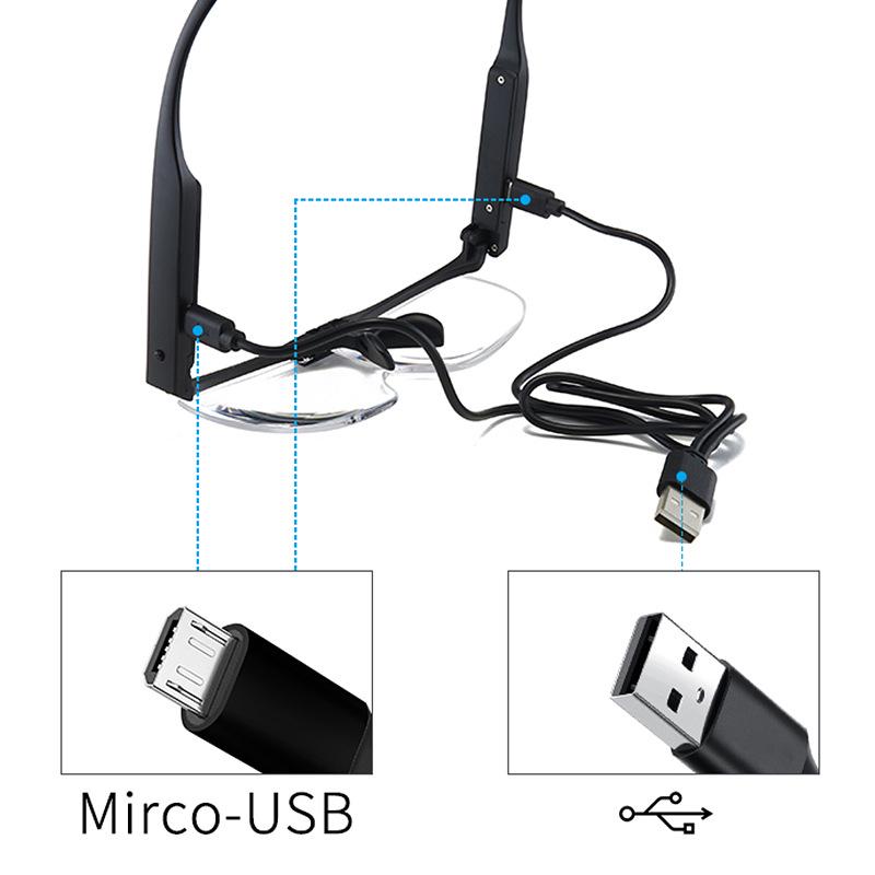 LED Bifocal Reading Glasses with Flip-up 2x Upper/3x Lower Magnifier & USB Rechargeable 2x чёрный