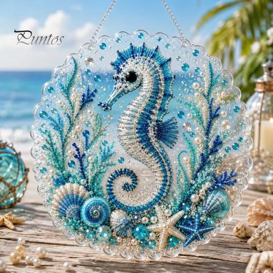 Beach Style Home Decor Coastal Faux Pearl Painting Kit, Ocean Theme Art DIY Sparkling Gemstone Crafting Sea Animal Ornament Craft Kit for Adults