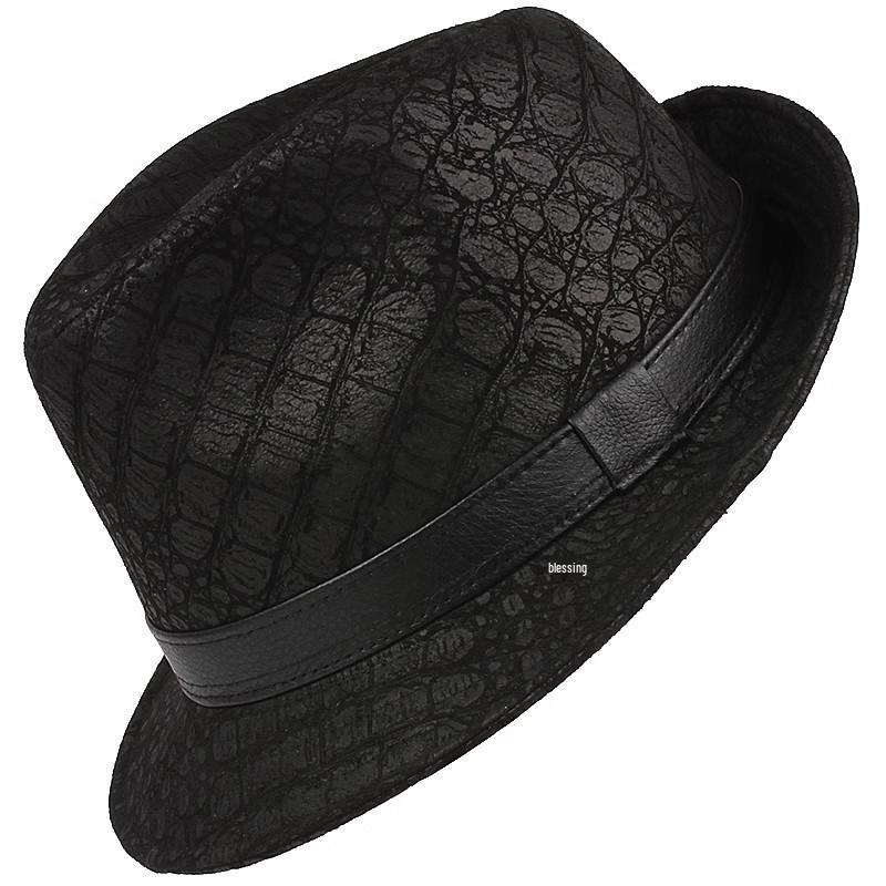 

Men s Retro Suede Leather Fedora Hat for Autumn/Winter - English Print, Middle-aged & Elderly Jazz Cowboy Style XL (57-58cm) Adjustable