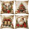 Christmas Theme Short Plush Pillow Cover Set Holiday Print Cushion Case for Living Room Sofa Home Decor 45x45cm