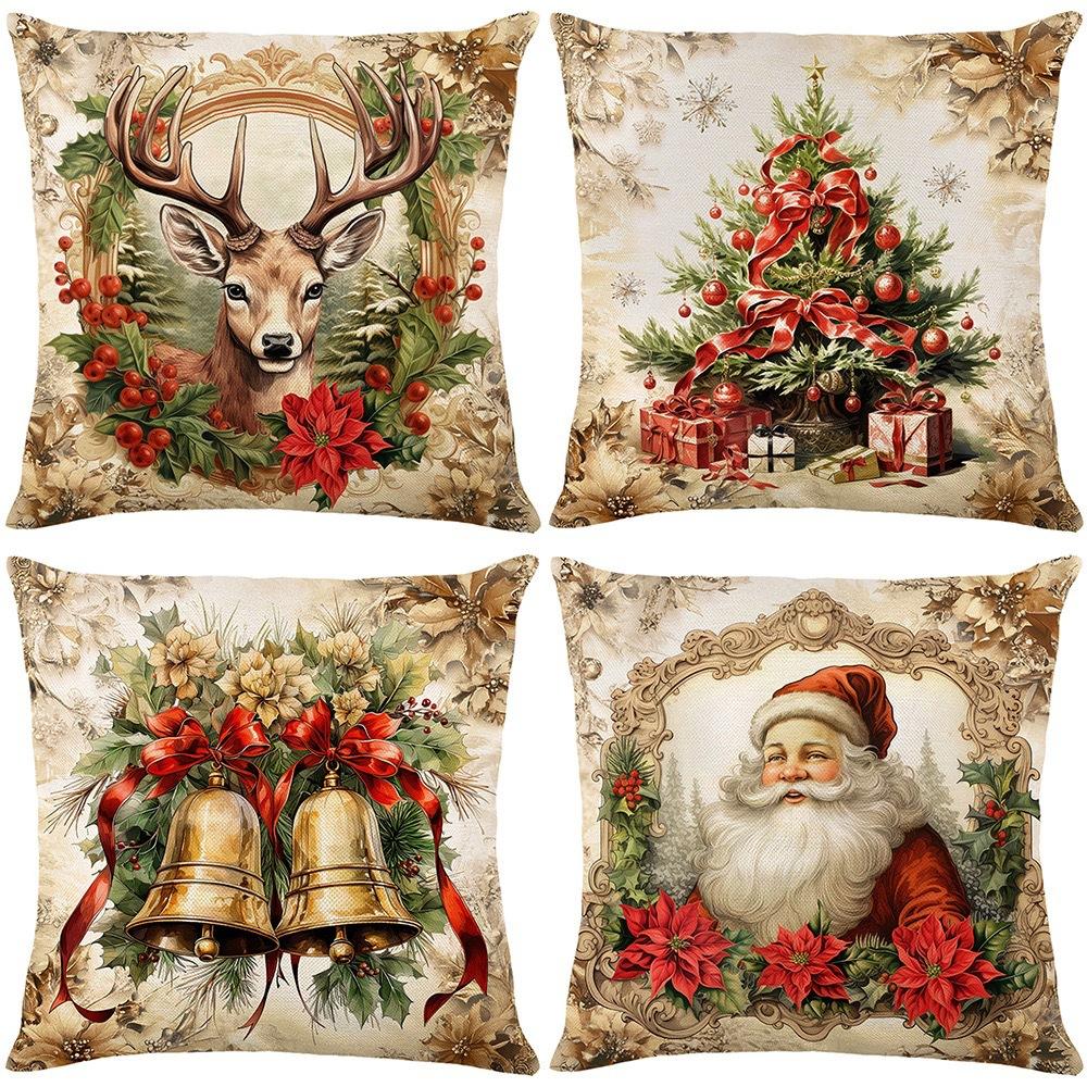 Christmas Theme Short Plush Pillow Cover Set Holiday Print Cushion Case for Living Room Sofa Home Decor 45x45cm