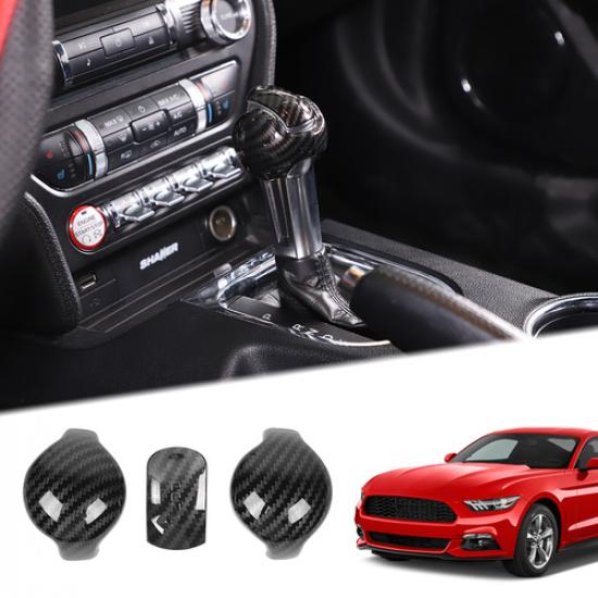 Carbon Fiber ABS Gear Shift Knob Cover Decor Trim Bezels For Ford Mustang 2015+