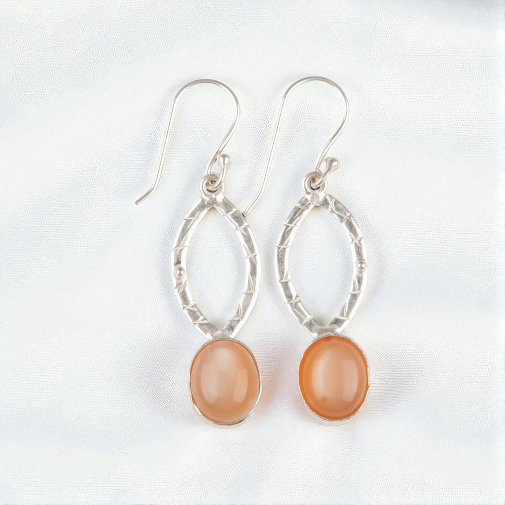 Rare Peach Moonstone Gemstone 925 Sterling Silver Handmade Jewelry Earrings 2" EE-87-29