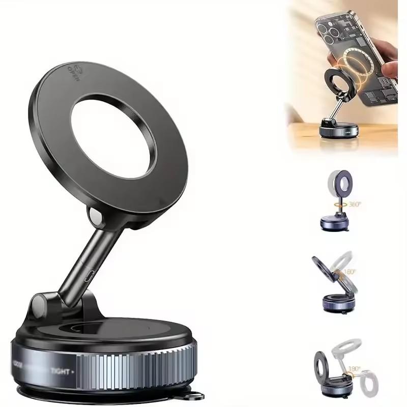 Strong Magnetic Car Phone Holder Foldable Design 360° Adjustable Vacuum Mount for Car/Desk/Bathroom/Universal Use