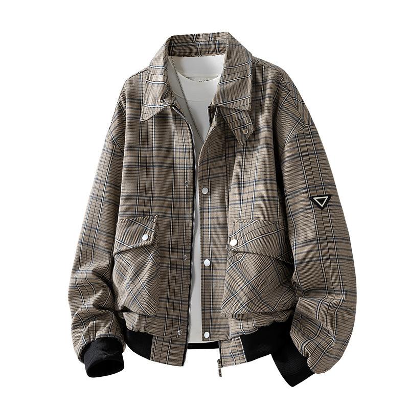

Spring and Autumn New Large Size Jacket Men s Lapel Houndstooth Plaid Loose Korean Style Jacket Men s Old Money Style 4XL