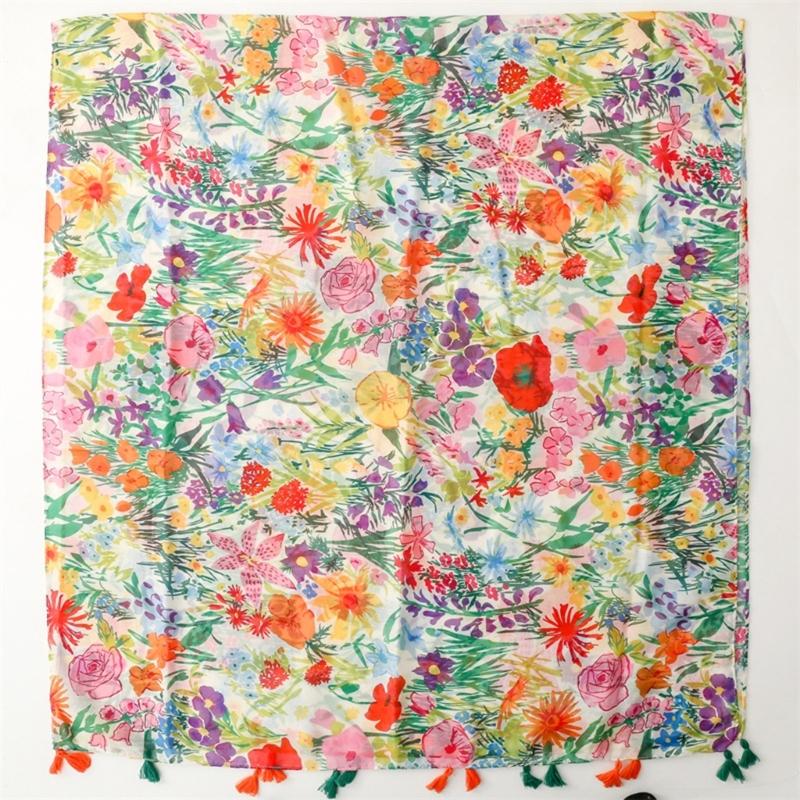 Fringed Women Lady Floral Scarf Soft Neck Scarf Stylish Shawl Wrap Elegant Floral Scarves Neckerchief