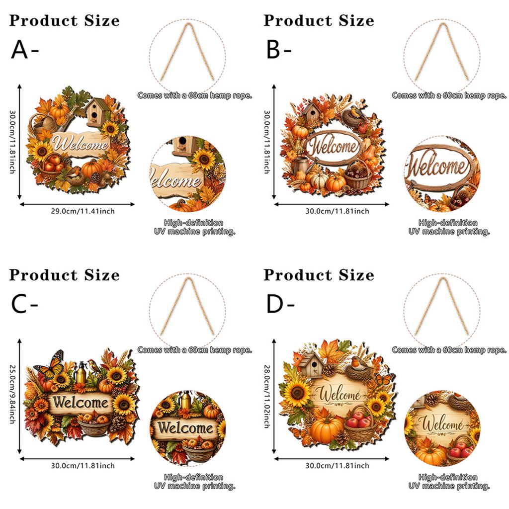 Fall Pumpkin Wooden Hanging Ornament Set of 4 for Thanksgiving Decor