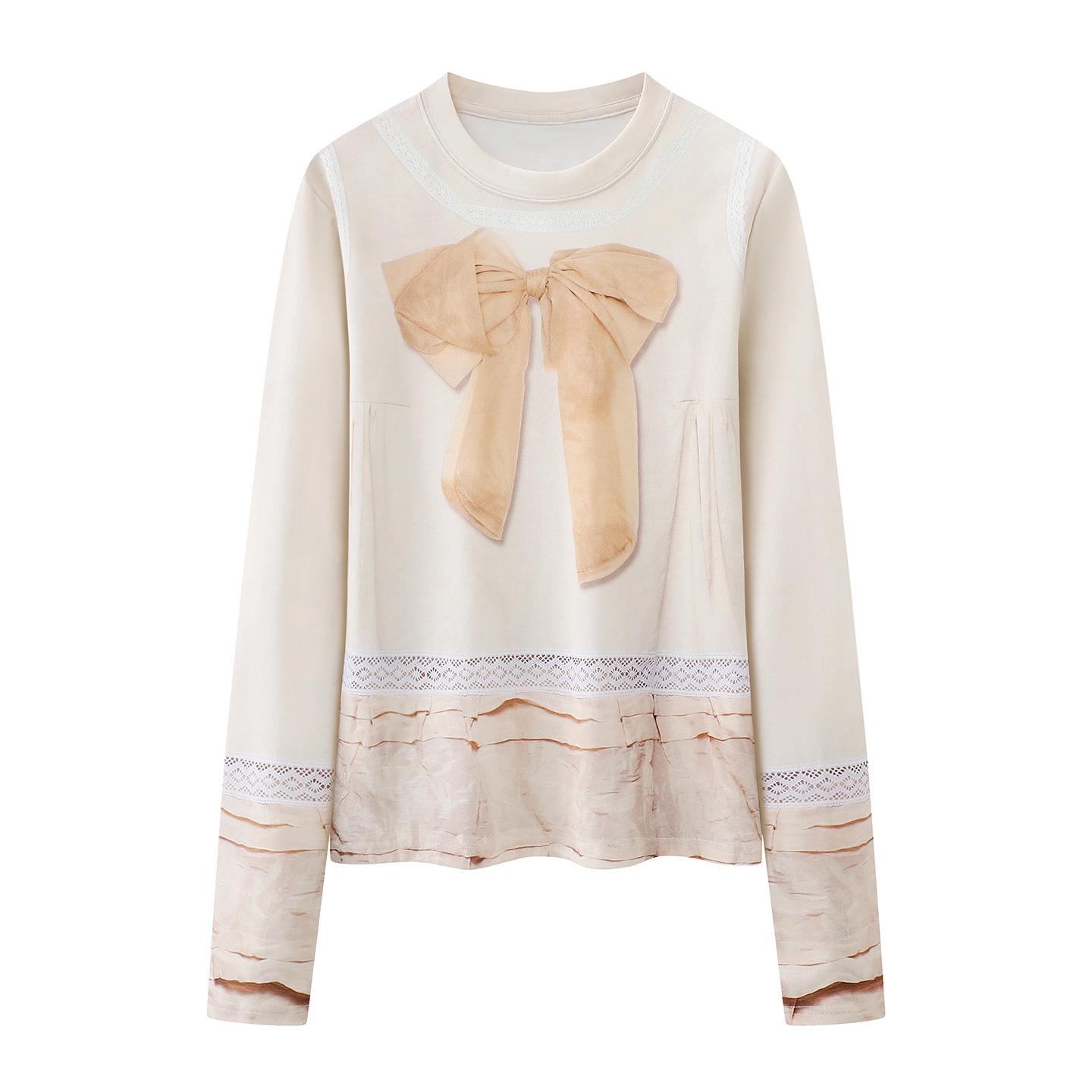 Women s Sweet Bow Letter Print T-shirt - 2026 Spring Collection Large бежевый