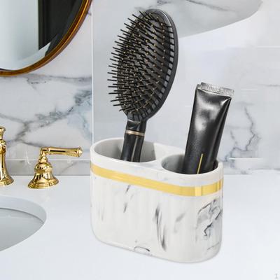 Toothbrush Holder Bathroom Storage 2 Compartment Vanity Organizer Versatile Resin for