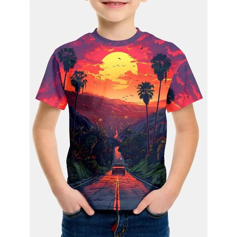 Kids T-shirt 3d Print Summer New Boys' 3D Sexy Design Gradient Round Neck Short Sleeved T-shirt
