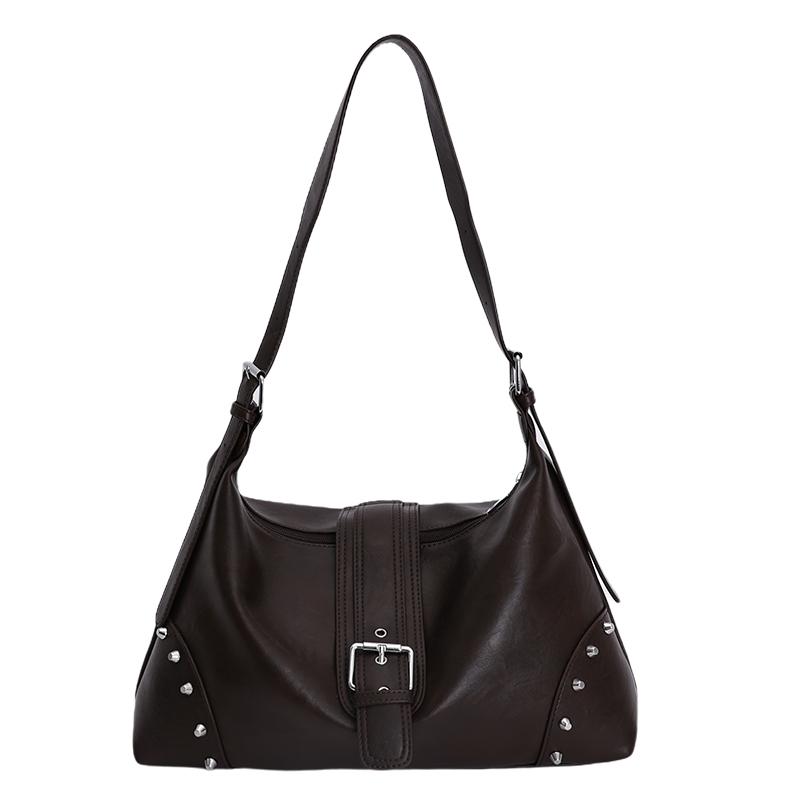 PU Hobo Bag Women s Fashion Shoulder Tote with Buckle Strap and Stud Detail Large Capacity Daily Handbag кофейный 2080₽