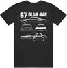 PurpleMonkeyTees 1967 Oldsmobile 442 Multi Angle Views with Year and Model T Shirt