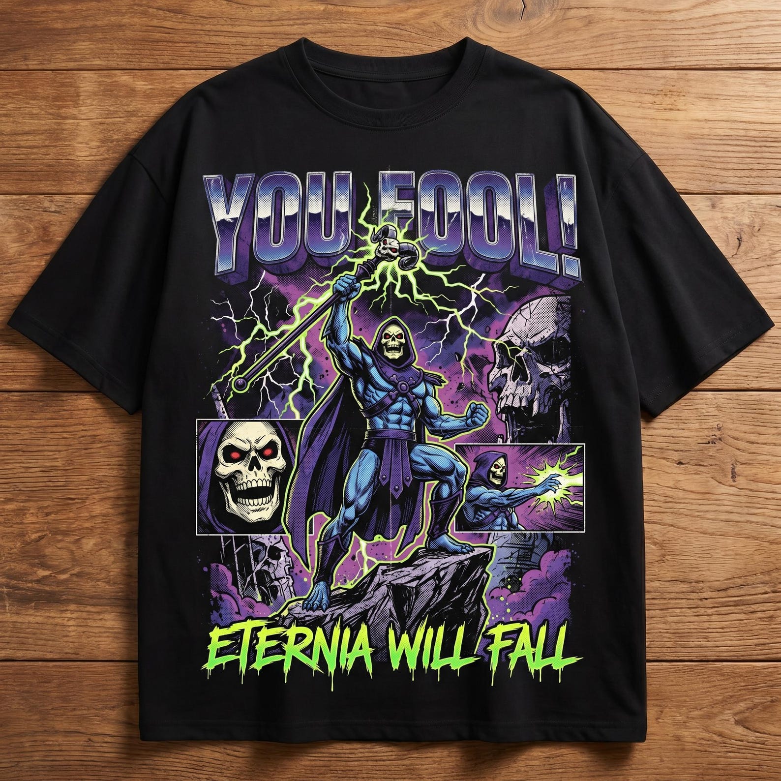 Skeletor You Fool Eternia Will Fall T-Shirt, Retro 80s Comic Villain Graphic Tee XL